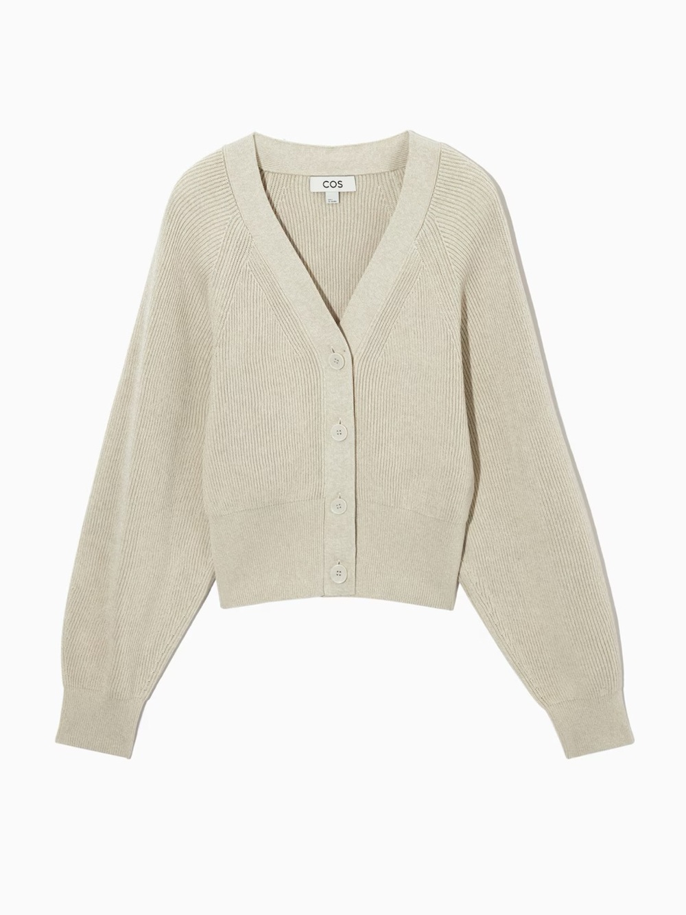 COS Relaxed-Fit Cream V-Neck Ribbed Button Cropped Cardigan NWT